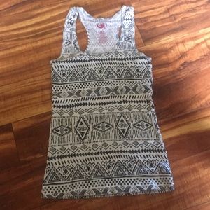 tribal printed black and white tank top
